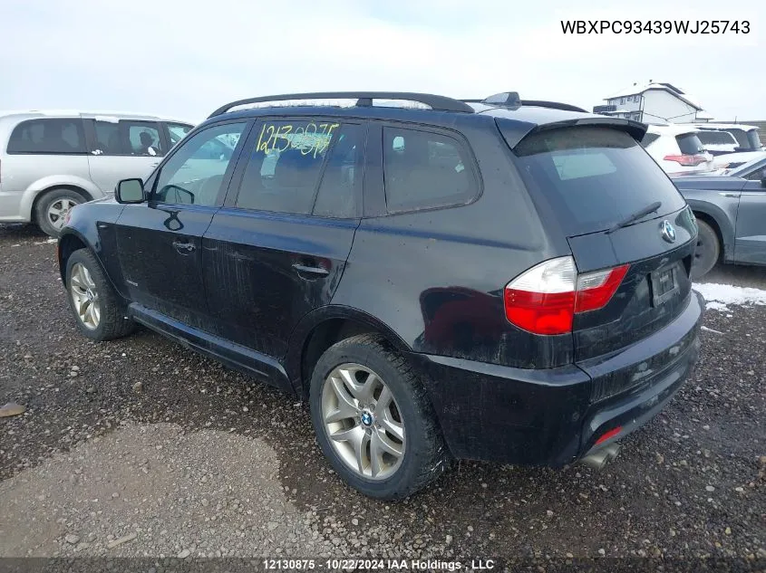 2009 BMW X3 VIN: WBXPC93439WJ25743 Lot: 12130875