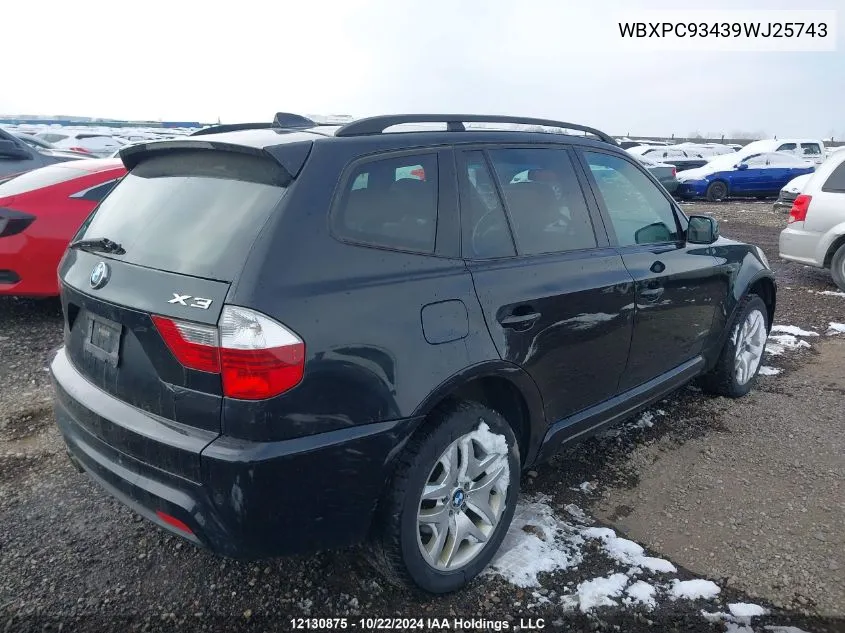 2009 BMW X3 VIN: WBXPC93439WJ25743 Lot: 12130875