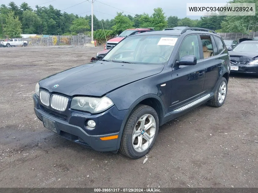 2009 BMW X3 xDrive30I VIN: WBXPC93409WJ28924 Lot: 39851317