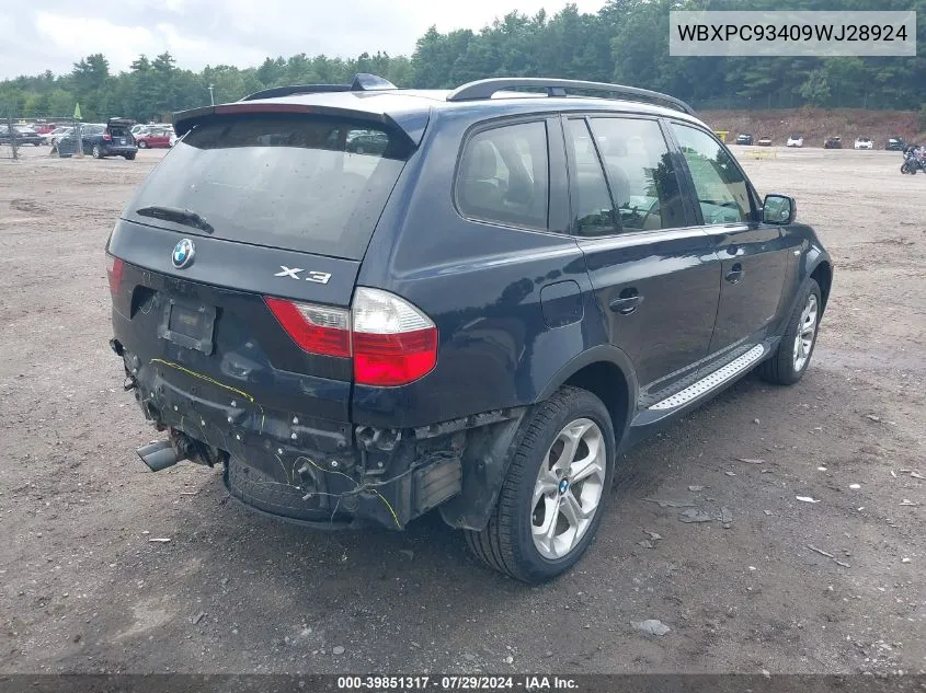 2009 BMW X3 xDrive30I VIN: WBXPC93409WJ28924 Lot: 39851317