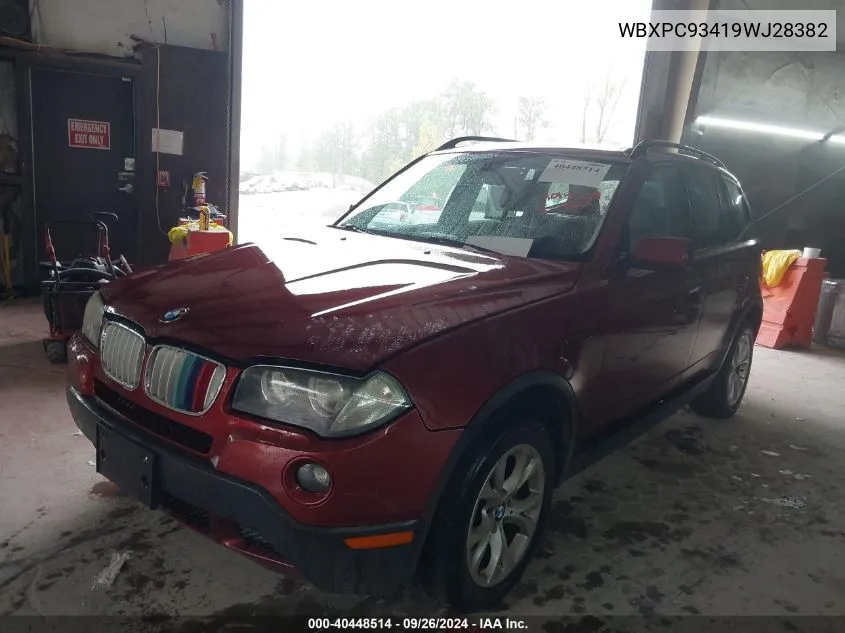 2009 BMW X3 xDrive30I VIN: WBXPC93419WJ28382 Lot: 40448514