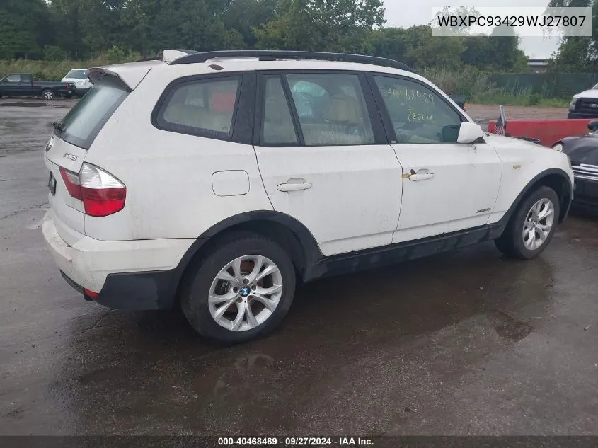 2009 BMW X3 xDrive30I VIN: WBXPC93429WJ27807 Lot: 40468489