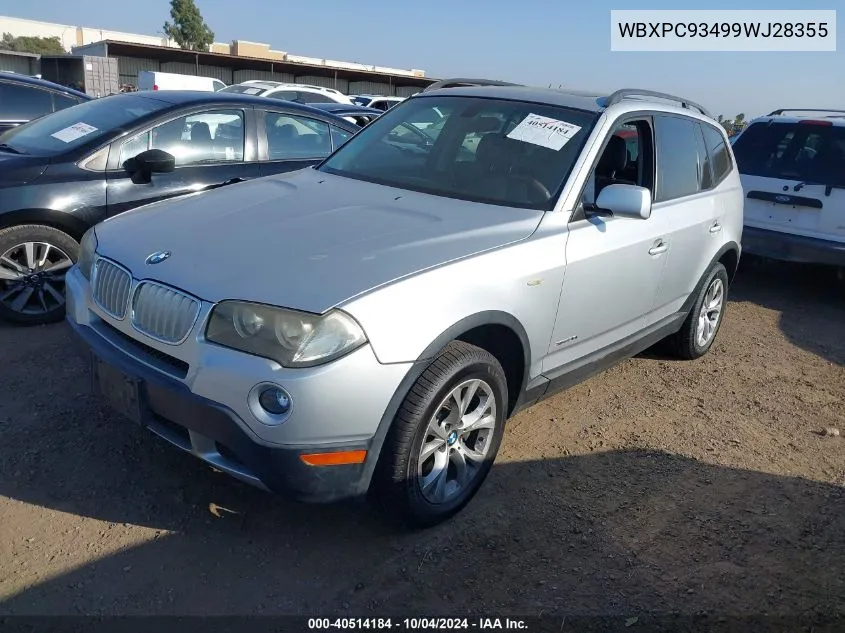 2009 BMW X3 xDrive30I VIN: WBXPC93499WJ28355 Lot: 40514184