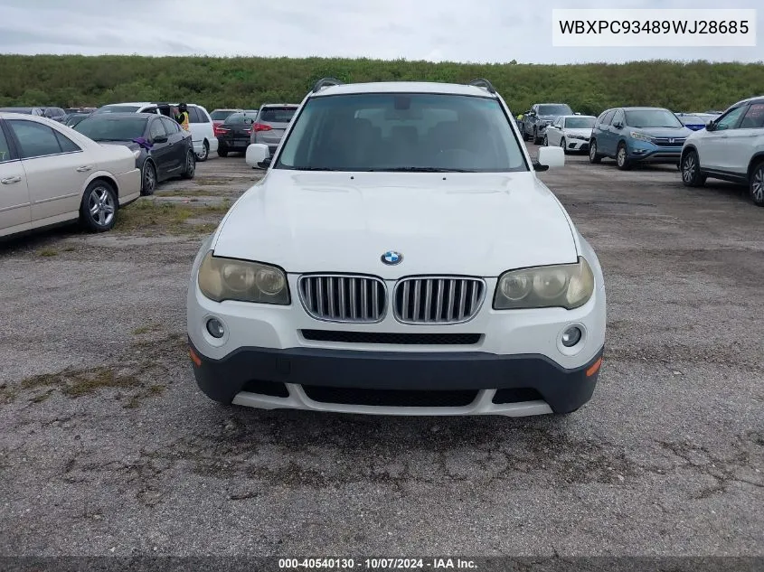 2009 BMW X3 xDrive30I VIN: WBXPC93489WJ28685 Lot: 40540130