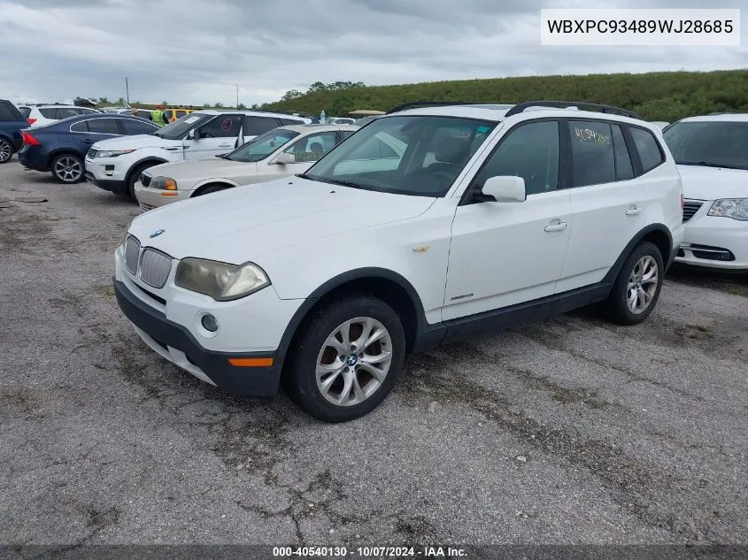 2009 BMW X3 xDrive30I VIN: WBXPC93489WJ28685 Lot: 40540130