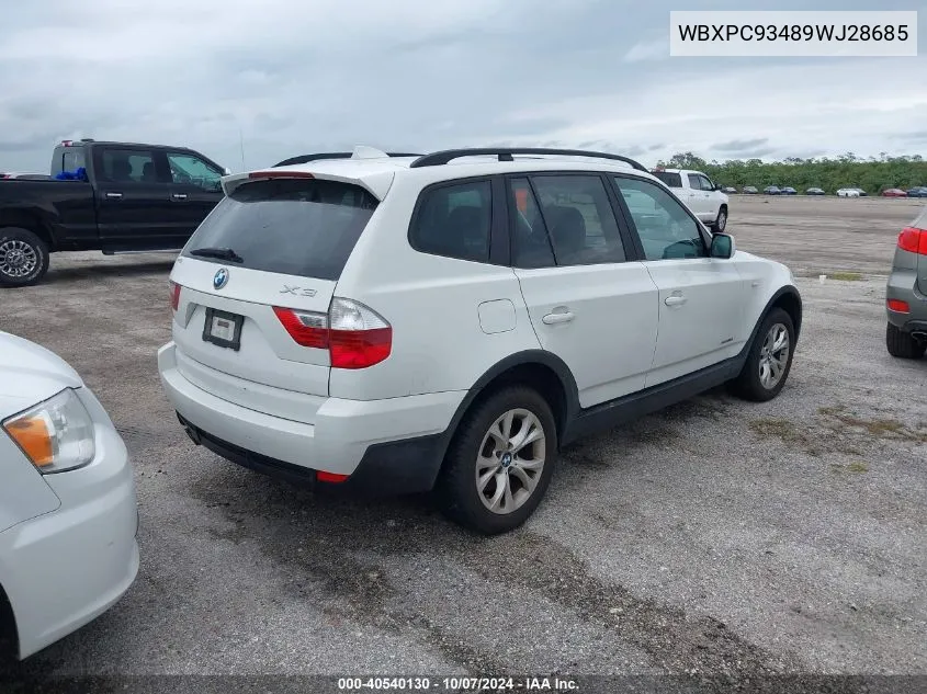 2009 BMW X3 xDrive30I VIN: WBXPC93489WJ28685 Lot: 40540130