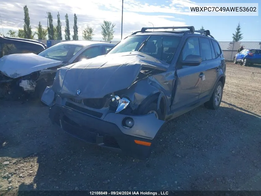 2010 BMW X3 VIN: WBXPC7C49AWE53602 Lot: 12108849