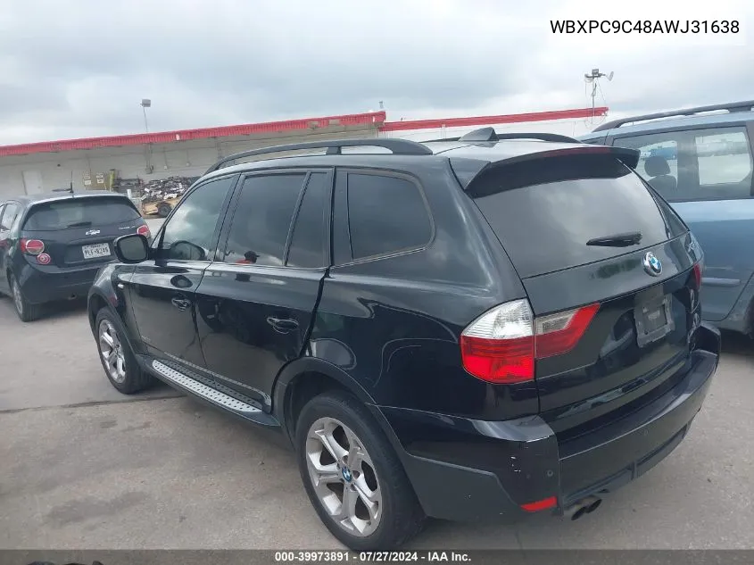 2010 BMW X3 xDrive30I VIN: WBXPC9C48AWJ31638 Lot: 39973891