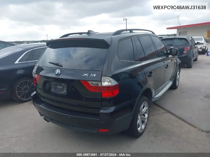 2010 BMW X3 xDrive30I VIN: WBXPC9C48AWJ31638 Lot: 39973891