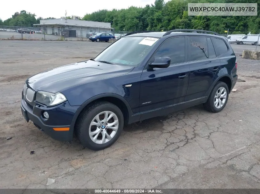 2010 BMW X3 xDrive30I VIN: WBXPC9C40AWJ39782 Lot: 40044649