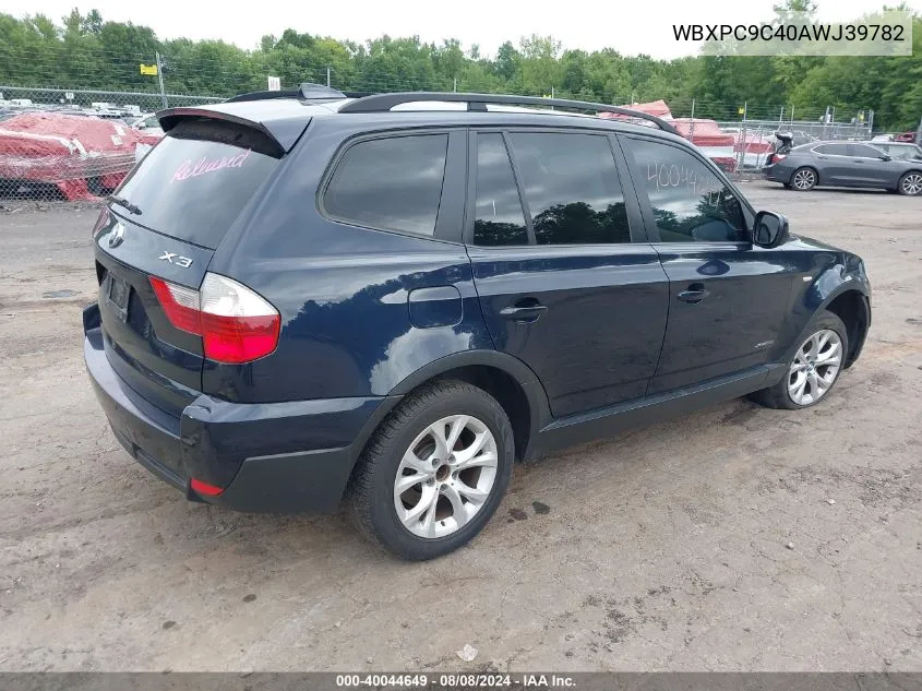 2010 BMW X3 xDrive30I VIN: WBXPC9C40AWJ39782 Lot: 40044649