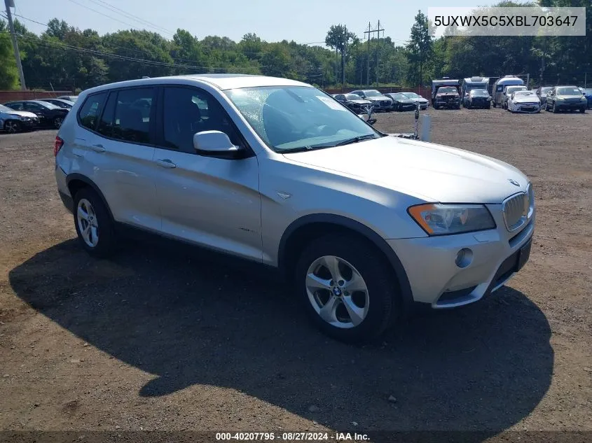 2011 BMW X3 xDrive28I VIN: 5UXWX5C5XBL703647 Lot: 40207795