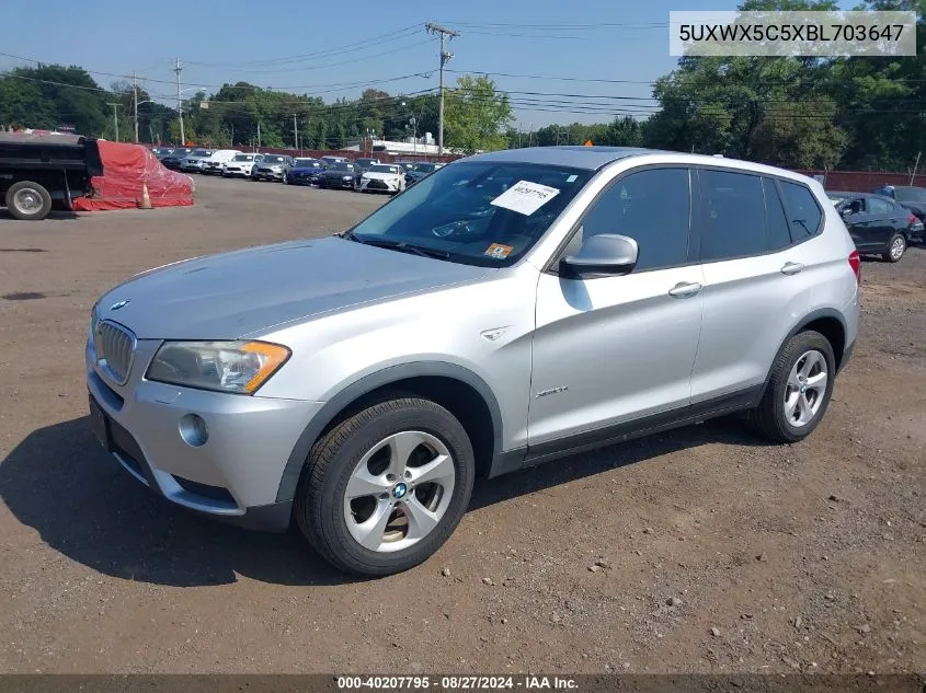 2011 BMW X3 xDrive28I VIN: 5UXWX5C5XBL703647 Lot: 40207795