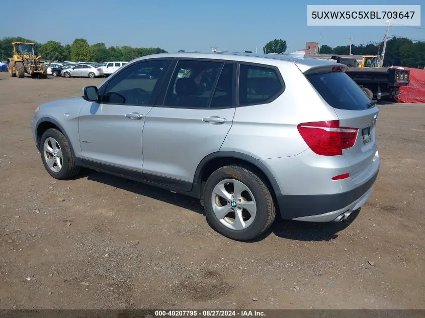 2011 BMW X3 xDrive28I VIN: 5UXWX5C5XBL703647 Lot: 40207795