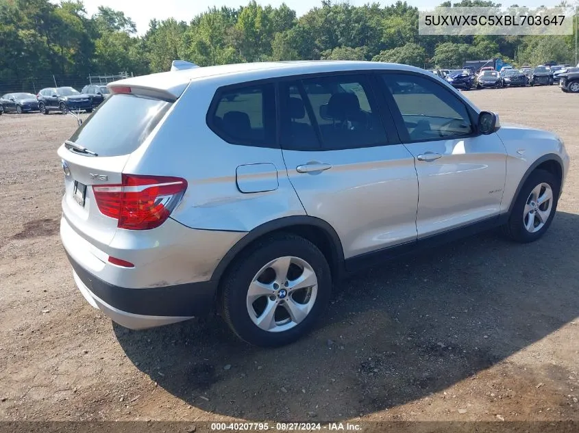 2011 BMW X3 xDrive28I VIN: 5UXWX5C5XBL703647 Lot: 40207795