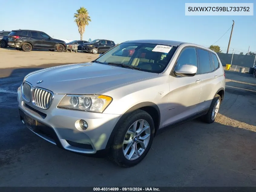 2011 BMW X3 xDrive35I VIN: 5UXWX7C59BL733752 Lot: 40314699