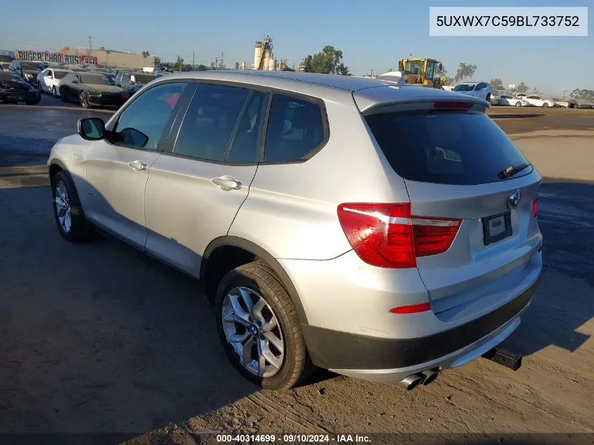 2011 BMW X3 xDrive35I VIN: 5UXWX7C59BL733752 Lot: 40314699