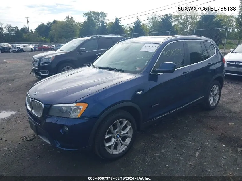 2011 BMW X3 xDrive35I VIN: 5UXWX7C51BL735138 Lot: 40387375