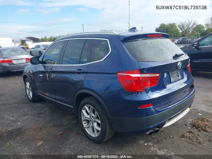 2011 BMW X3 xDrive35I VIN: 5UXWX7C51BL735138 Lot: 40387375