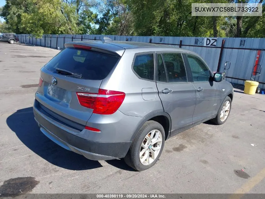 2011 BMW X3 xDrive35I VIN: 5UXWX7C58BL733922 Lot: 40398119