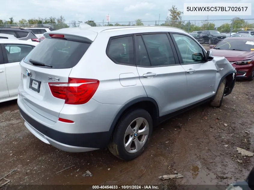 2011 BMW X3 xDrive28I VIN: 5UXWX5C57BL702617 Lot: 40454633