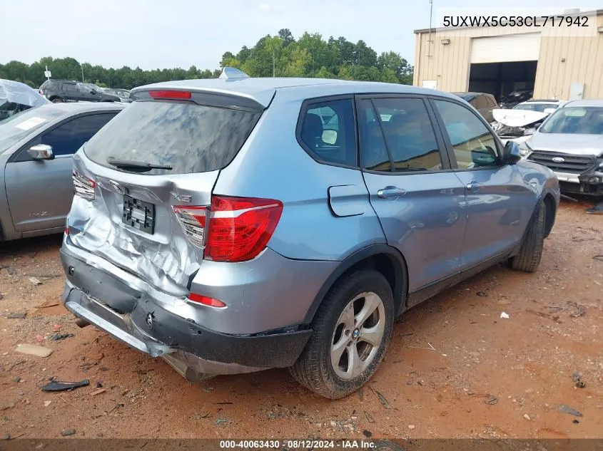 2012 BMW X3 xDrive28I VIN: 5UXWX5C53CL717942 Lot: 40063430