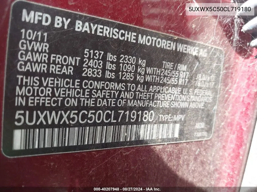 5UXWX5C50CL719180 2012 BMW X3 xDrive28I