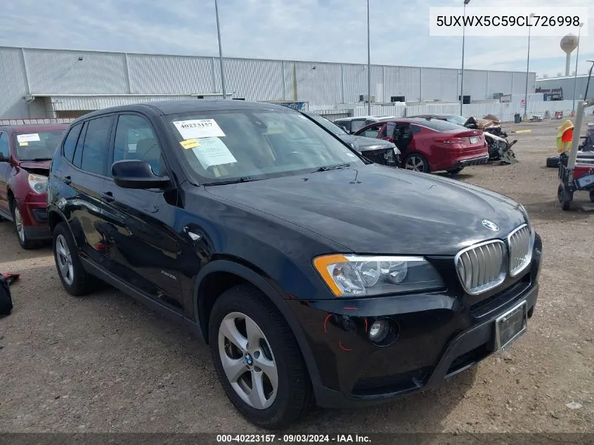 2012 BMW X3 xDrive28I VIN: 5UXWX5C59CL726998 Lot: 40223157