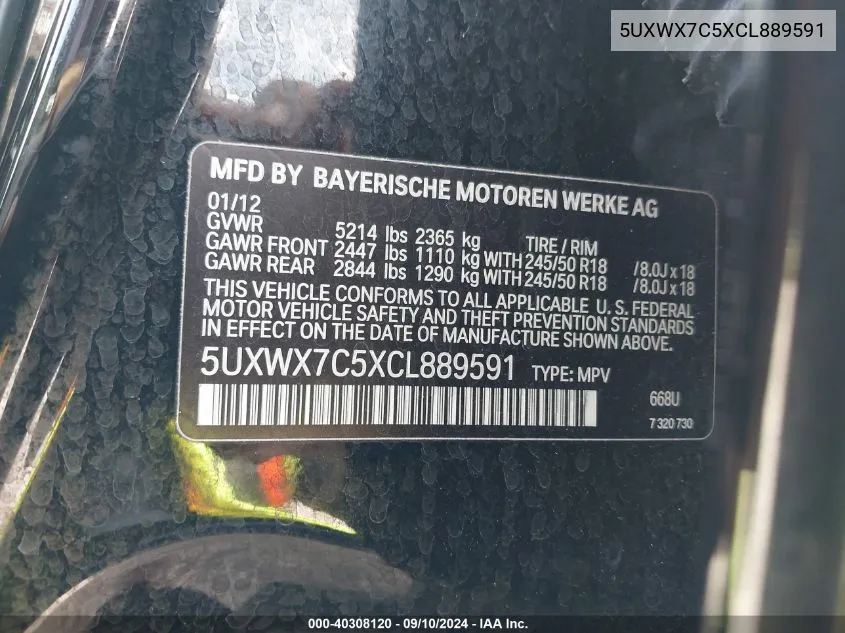 5UXWX7C5XCL889591 2012 BMW X3 xDrive35I