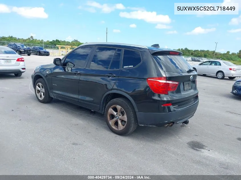 2012 BMW X3 xDrive28I VIN: 5UXWX5C52CL718449 Lot: 40429734