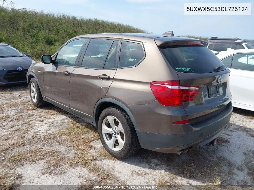 2012 BMW X3 xDrive28I VIN: 5UXWX5C53CL726124 Lot: 40556254