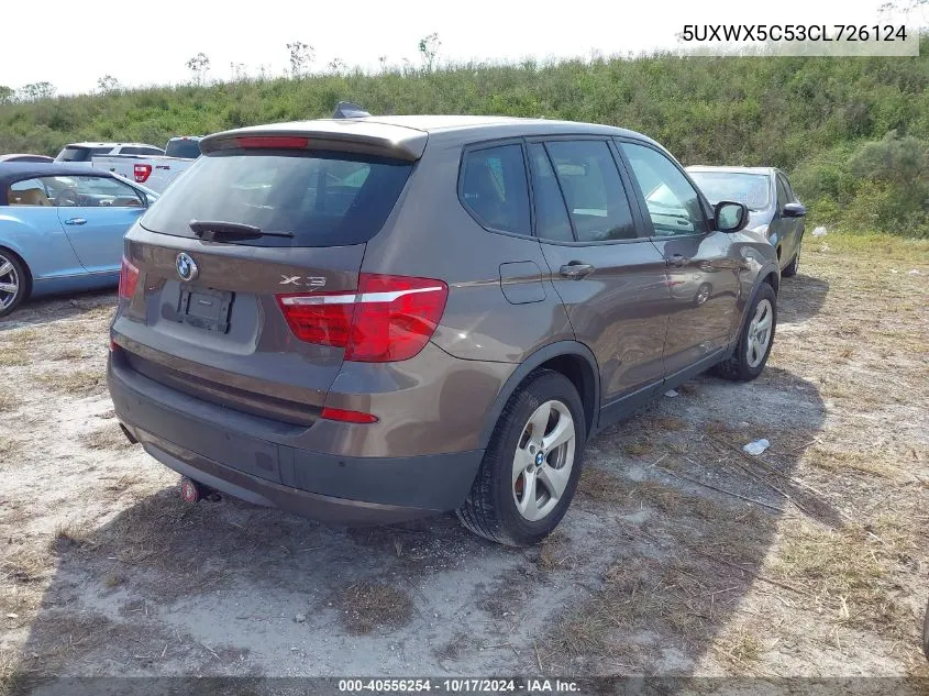 2012 BMW X3 xDrive28I VIN: 5UXWX5C53CL726124 Lot: 40556254