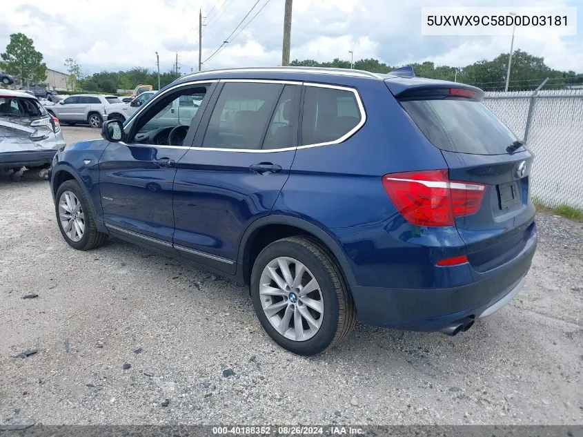 2013 BMW X3 xDrive28I VIN: 5UXWX9C58D0D03181 Lot: 40188352