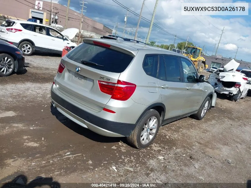 2013 BMW X3 xDrive28I VIN: 5UXWX9C53D0A26178 Lot: 40421418