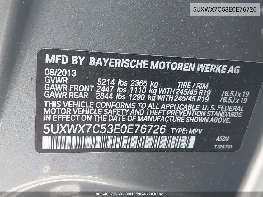 5UXWX7C53E0E76726 2014 BMW X3 xDrive35I