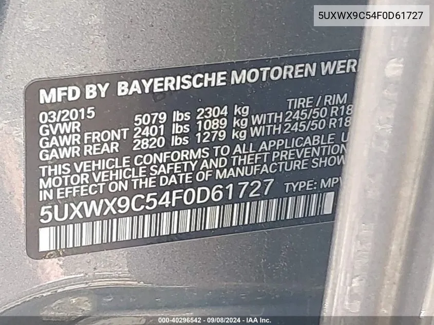 5UXWX9C54F0D61727 2015 BMW X3 xDrive28I