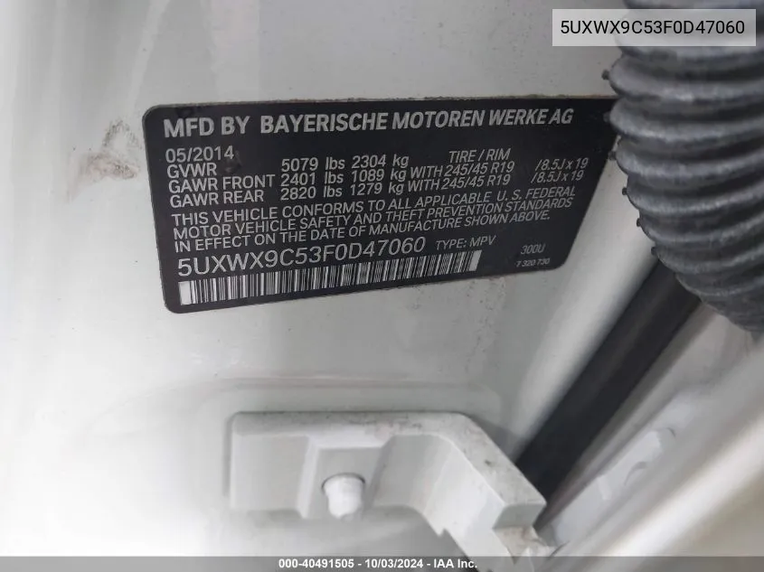 5UXWX9C53F0D47060 2015 BMW X3 xDrive28I