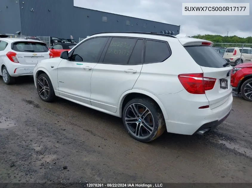 2016 BMW X3 3.5I VIN: 5UXWX7C50G0R17177 Lot: 12078261