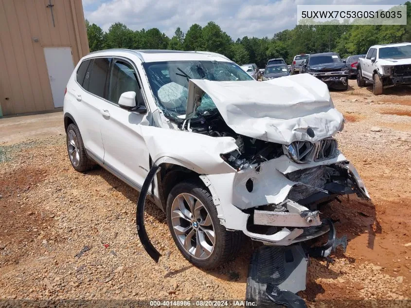 2016 BMW X3 xDrive35I VIN: 5UXWX7C53G0S16035 Lot: 40148986