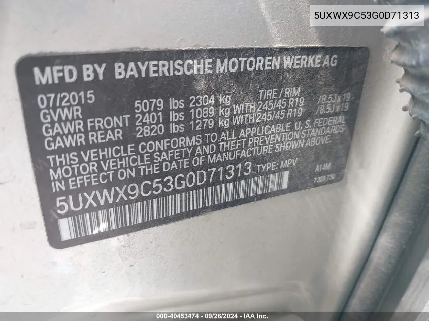 5UXWX9C53G0D71313 2016 BMW X3 xDrive28I