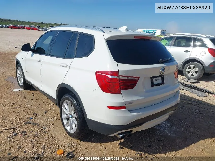 2017 BMW X3 Sdrive28I VIN: 5UXWZ7C33H0X38920 Lot: 39733009