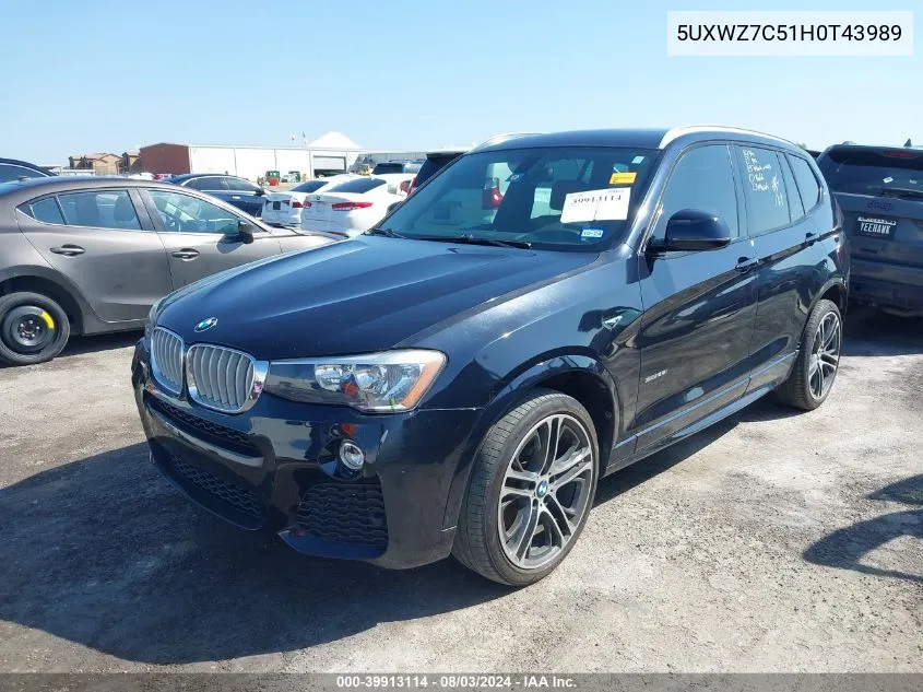 2017 BMW X3 Sdrive28I VIN: 5UXWZ7C51H0T43989 Lot: 39913114