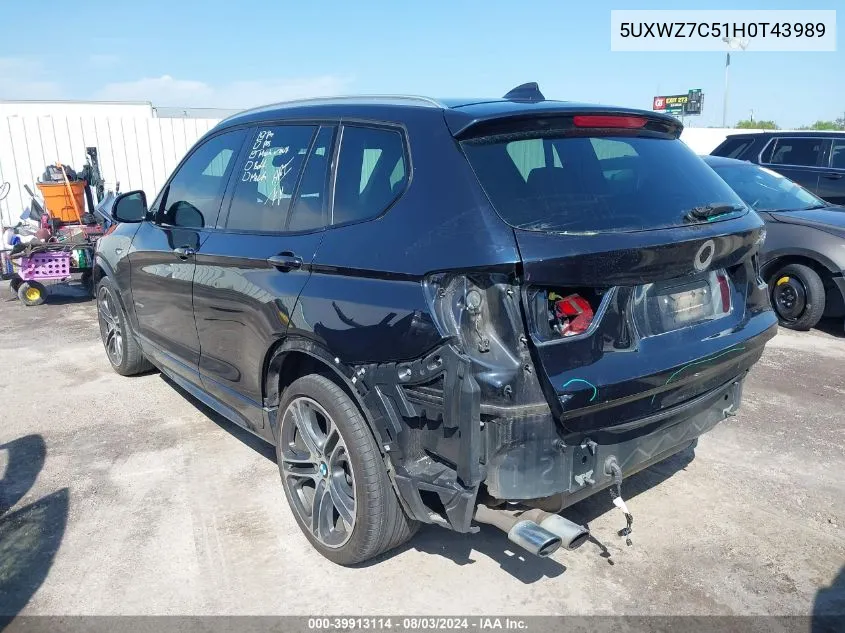 2017 BMW X3 Sdrive28I VIN: 5UXWZ7C51H0T43989 Lot: 39913114