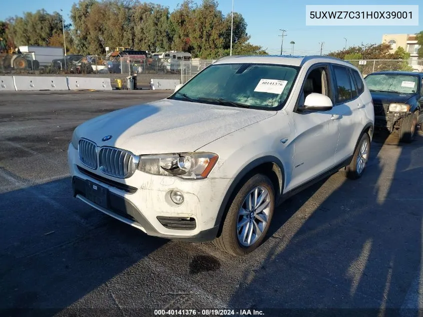 2017 BMW X3 Sdrive28I VIN: 5UXWZ7C31H0X39001 Lot: 40141376