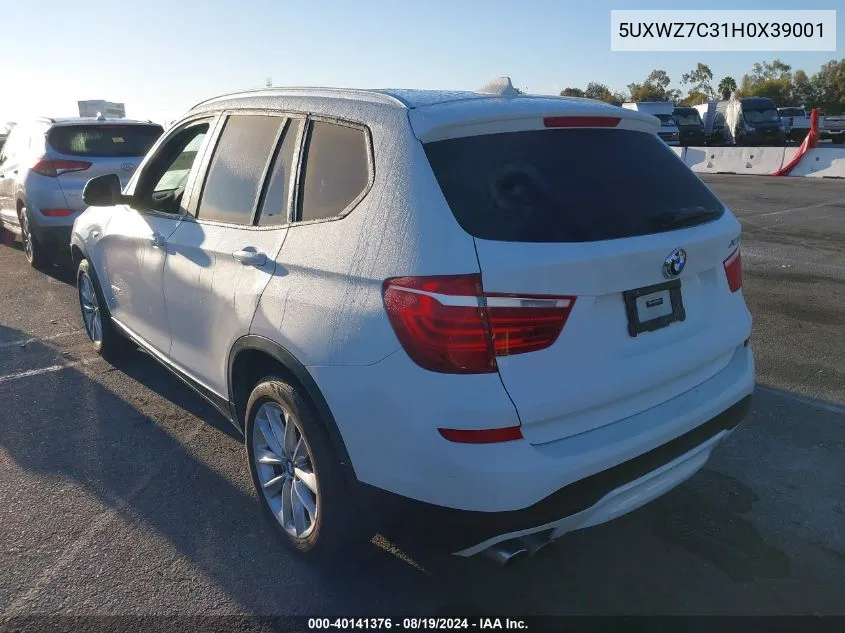 2017 BMW X3 Sdrive28I VIN: 5UXWZ7C31H0X39001 Lot: 40141376