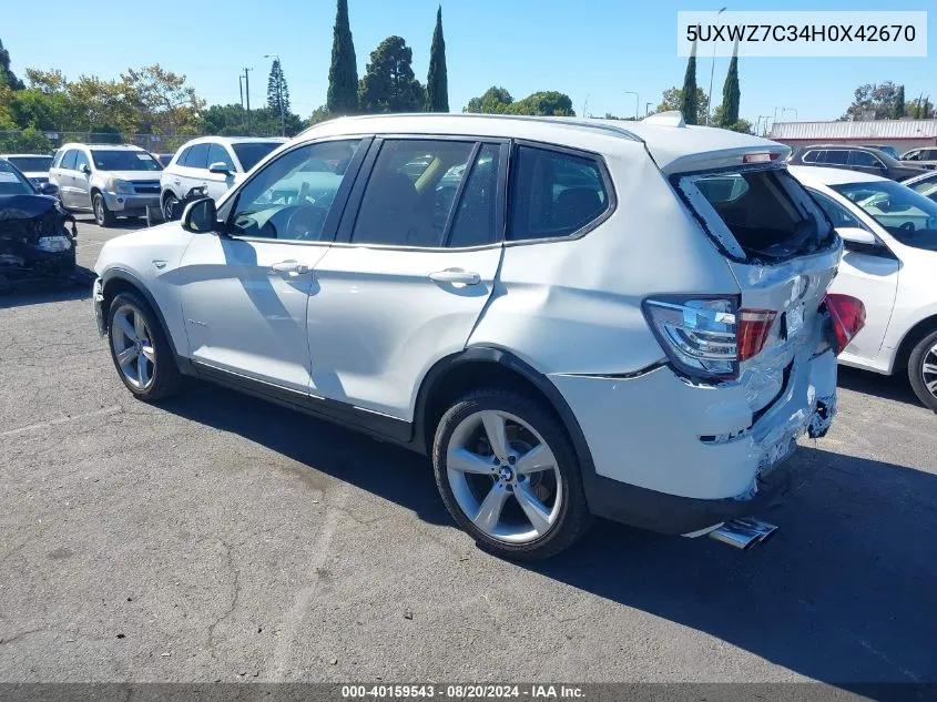 2017 BMW X3 Sdrive28I VIN: 5UXWZ7C34H0X42670 Lot: 40159543