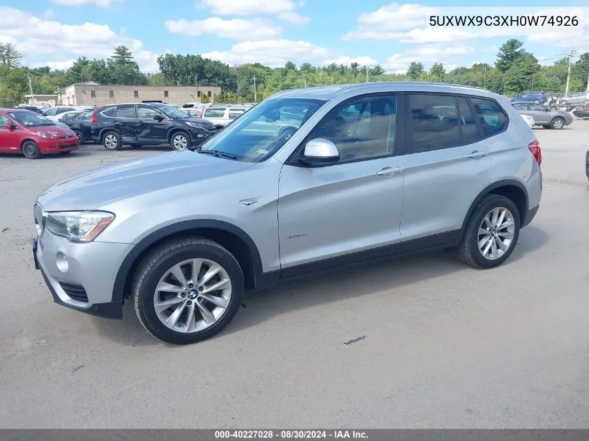 2017 BMW X3 xDrive28I VIN: 5UXWX9C3XH0W74926 Lot: 40227028