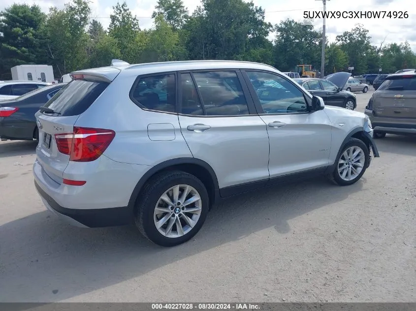 2017 BMW X3 xDrive28I VIN: 5UXWX9C3XH0W74926 Lot: 40227028