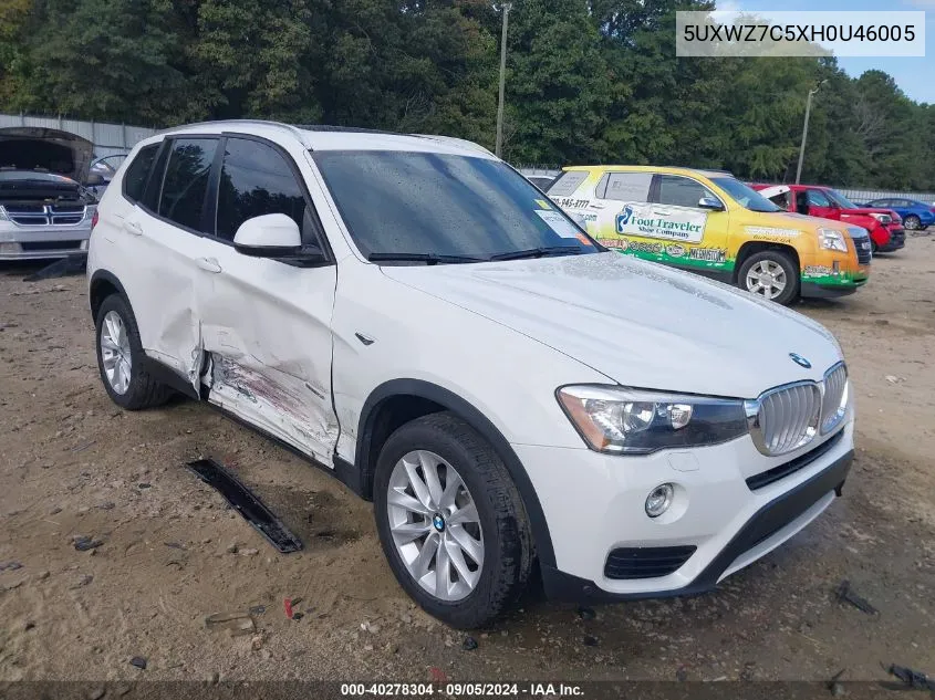 2017 BMW X3 Sdrive28I VIN: 5UXWZ7C5XH0U46005 Lot: 40278304