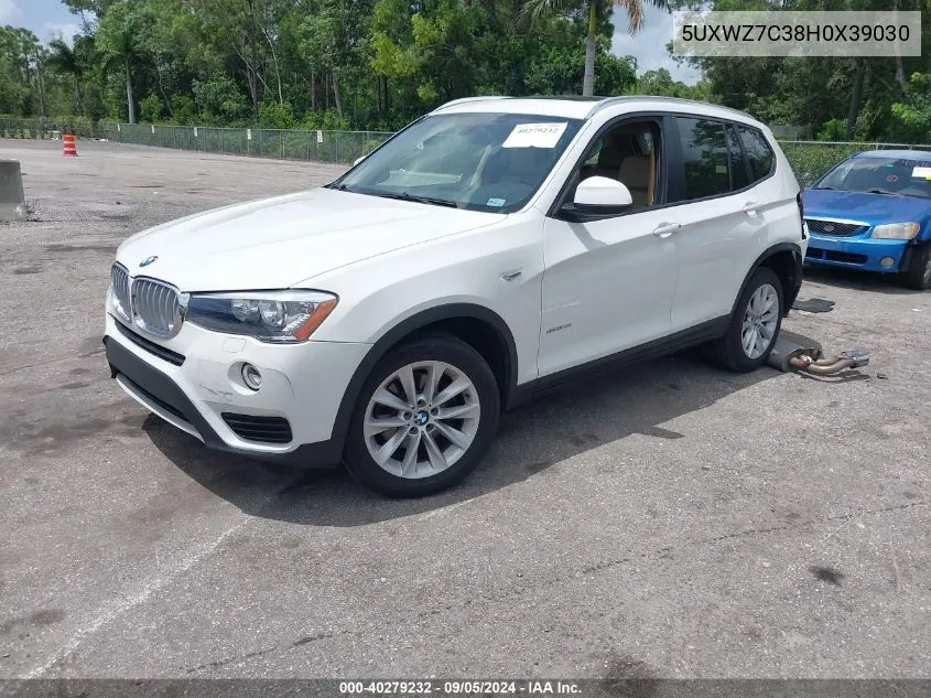 2017 BMW X3 Sdrive28I VIN: 5UXWZ7C38H0X39030 Lot: 40279232